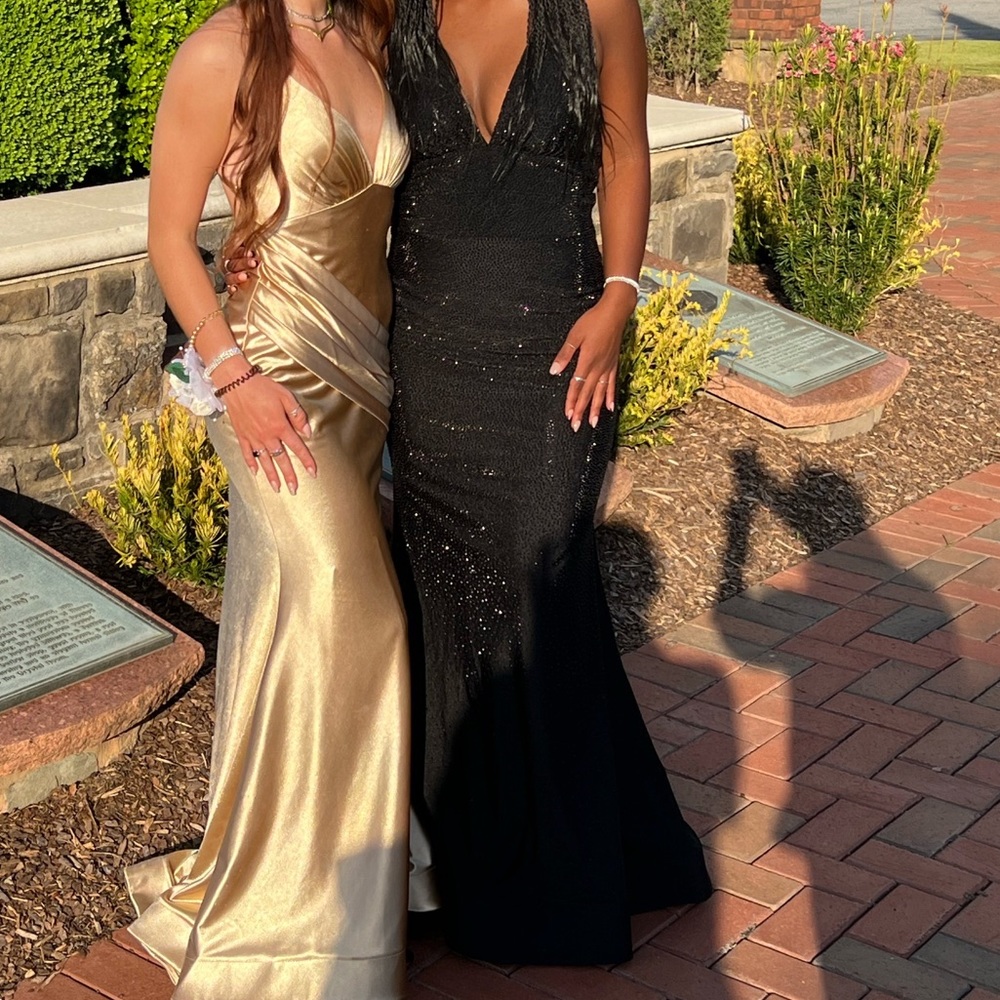 BLACK RHINESTONES PROM DRESS